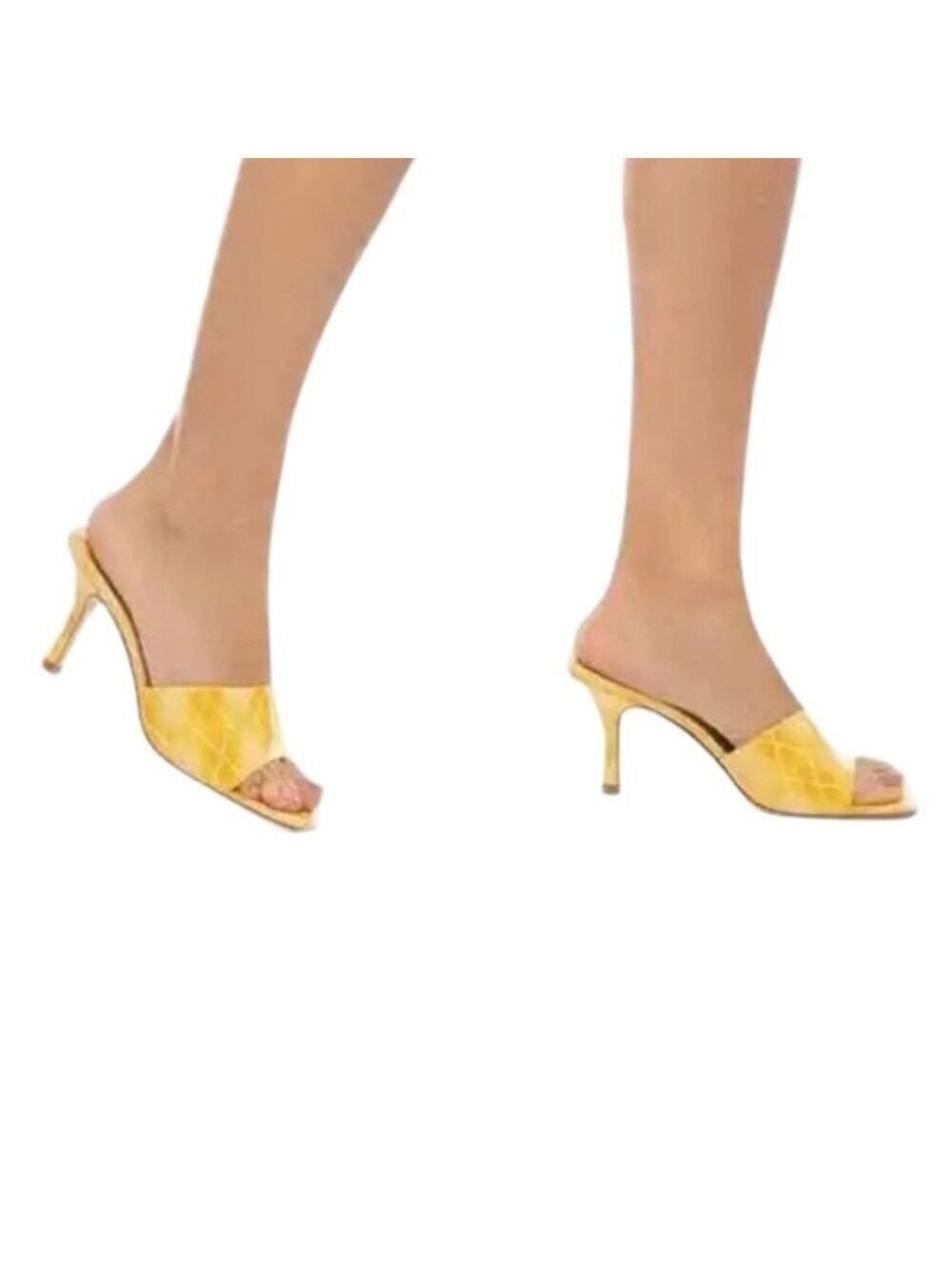 Larroude Colette Mule Heels Plaid Yellow Size 8.5